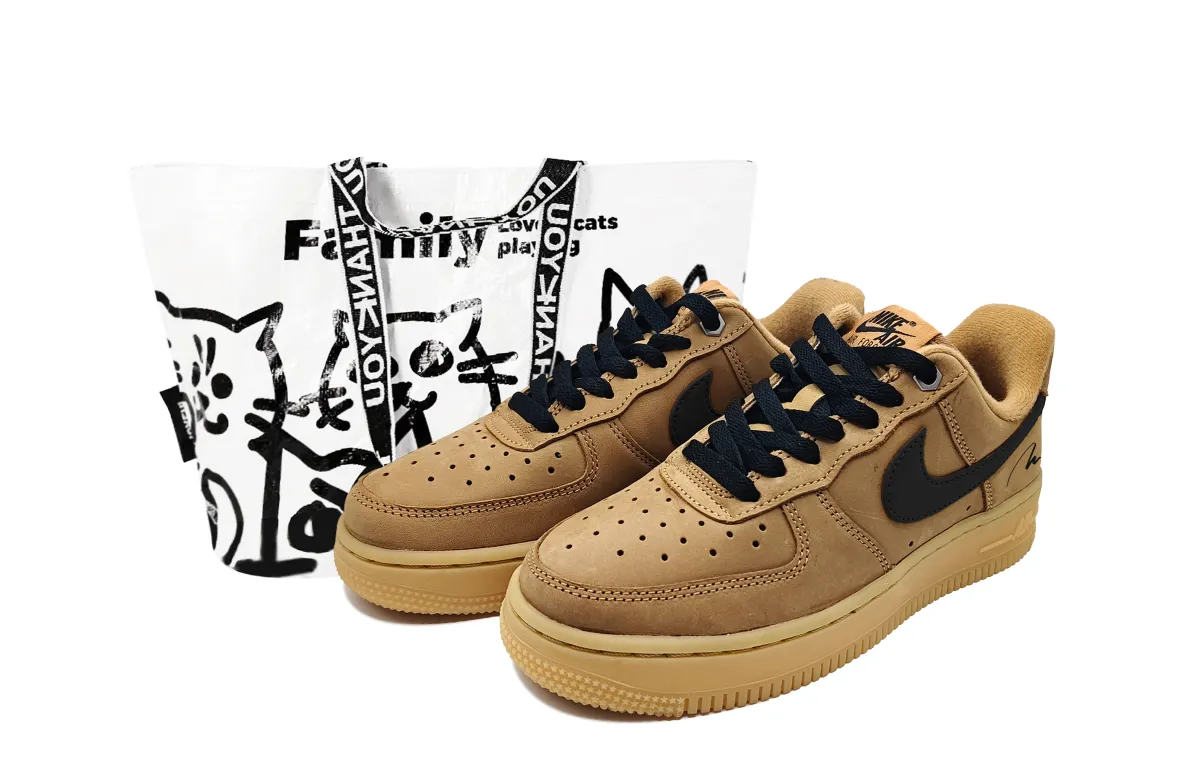 Nike Air Force 1 Wheat Shadow Black Brown Slip Resistant Abrasion Resistant Low top Skateboard Shoes Unisex Wheat