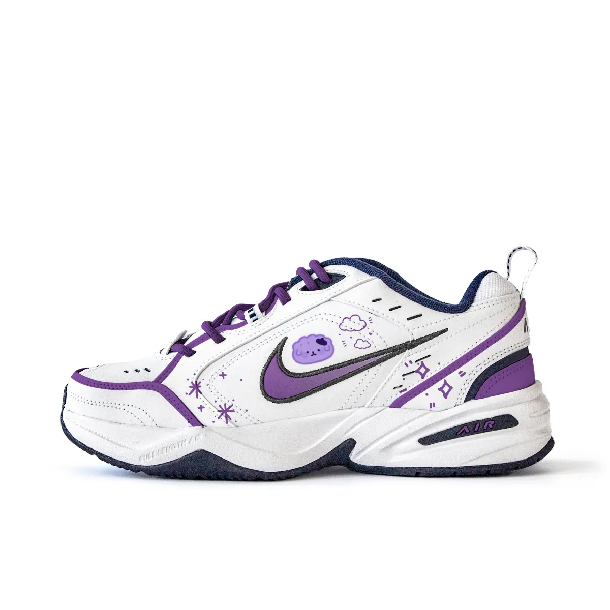 Nike Air Monarch 4 Slip Resistant Abrasion Resistant Low top Chunky Sneakers Unisex White Purple