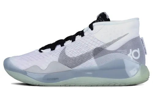 Nike KD 12 Zoom round toe lace-up, non-slip and wear-resistant, mid-top practical basketball shoes, same style for men and women, white gray