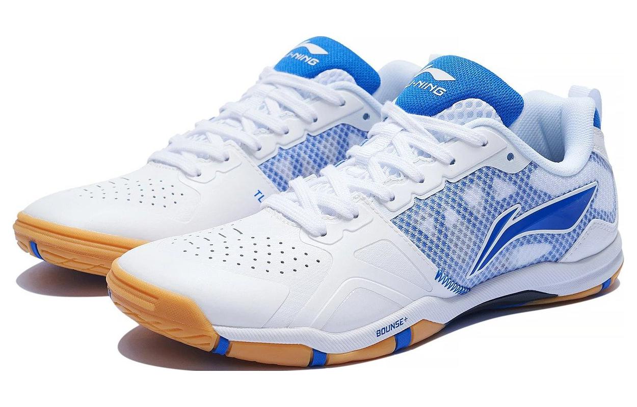 Li Ning Slip Resistant Abrasion Resistant Breathable Low top Table Tennis Shoes Men’s White Blue