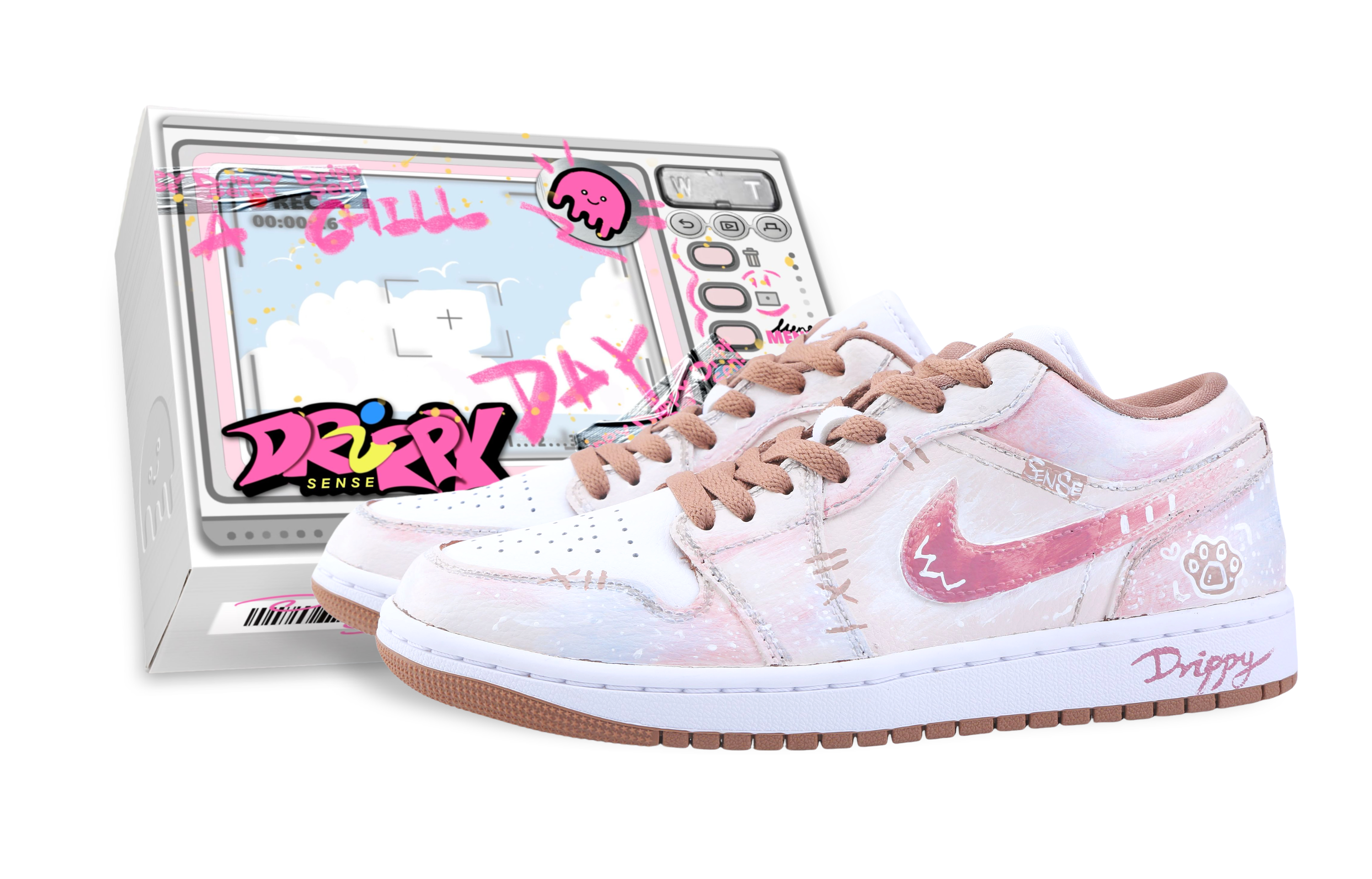 Jordan Air Jordan 1 Drippy Peach Sombear Low top Vintage Basketball Shoes Unisex Pink