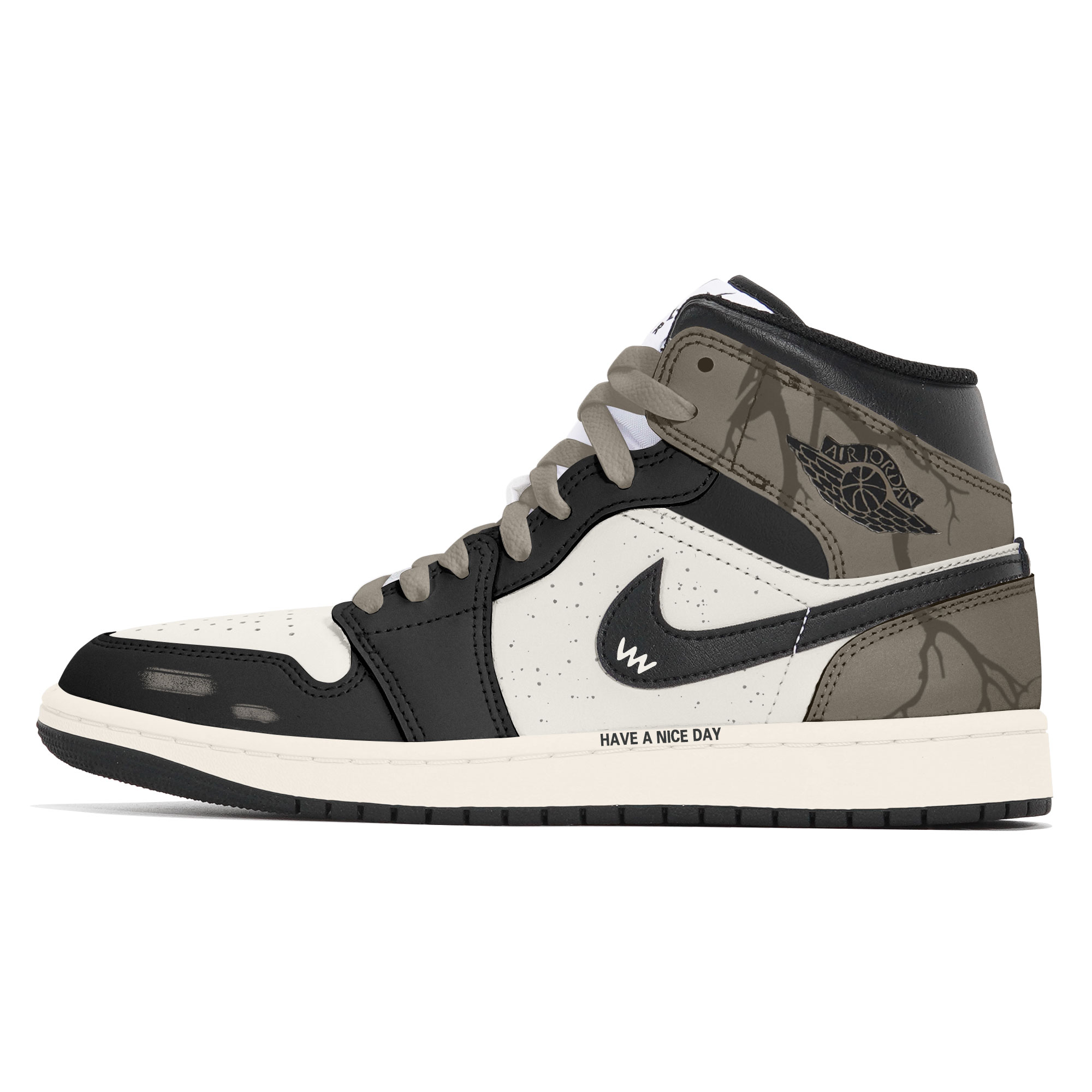 Jordan Air Jordan 1 Fall Branch Comfortable Abrasion Resistant Mid top Vintage Basketball Shoes Men’s Brown Black