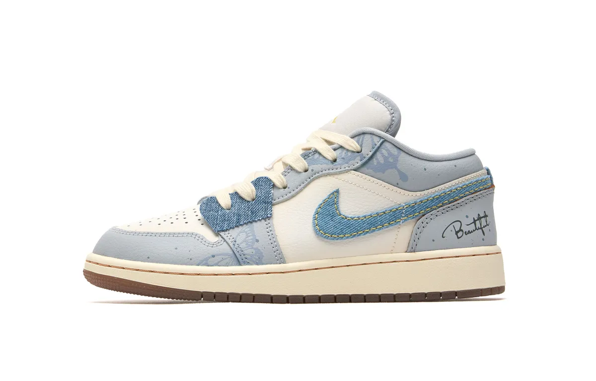 Jordan Air Jordan 1 Low SE Not Exhausting Summer Cushioning, Wear Resistant Low top Basketball Shoes GS White Blue