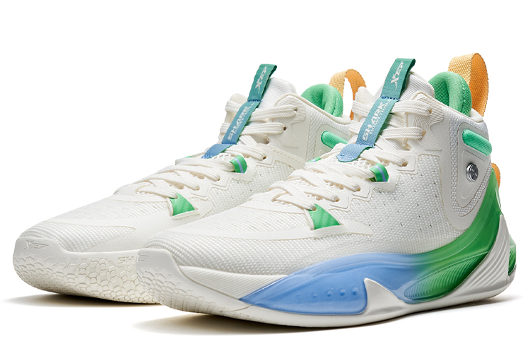XTEP Flying Shark 2 Game Ready High top Basketball Shoes Men’s Sail White Like Pink Green