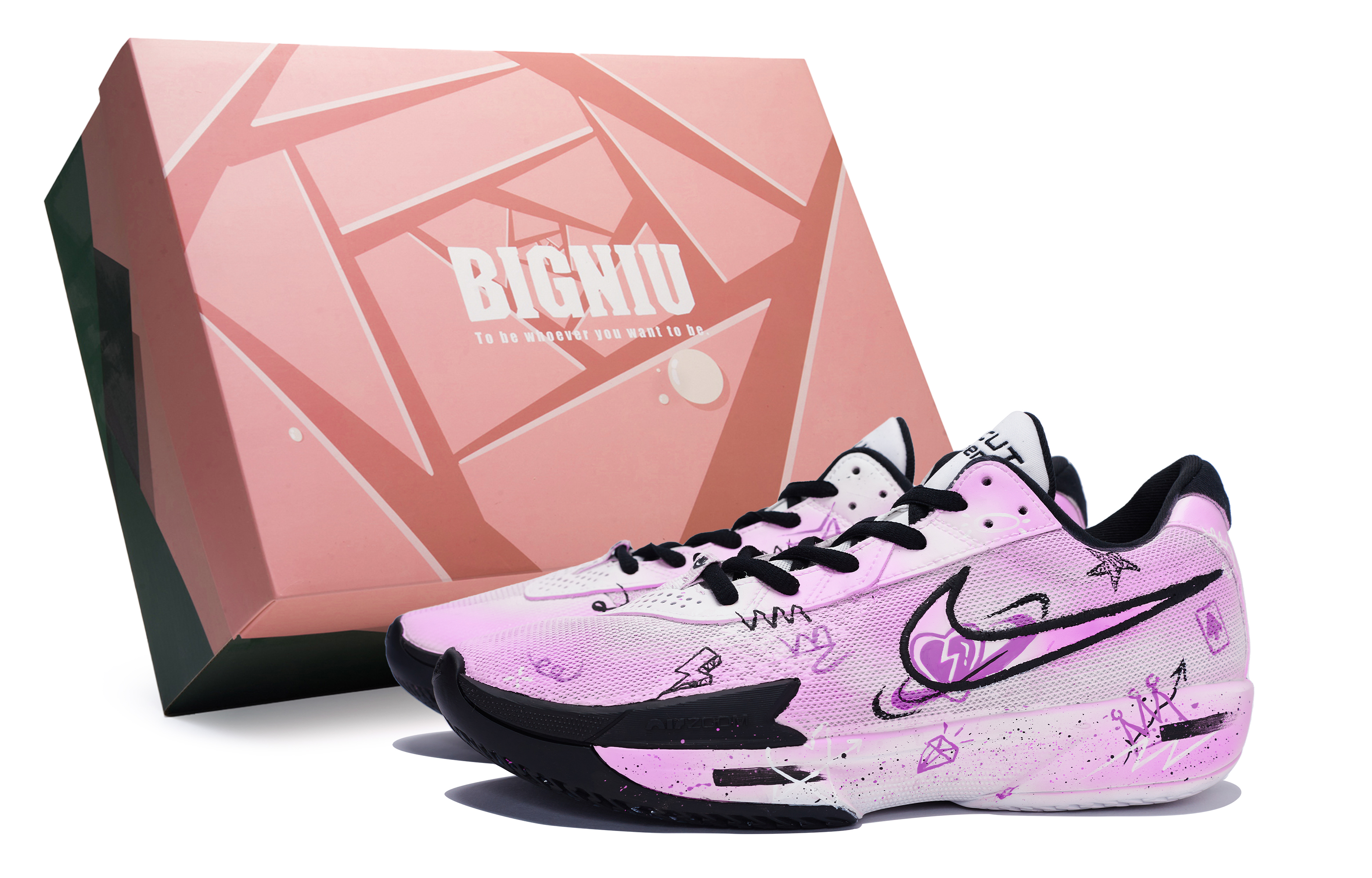 Nike Air Zoom G.T. Cut Academy 811 Manufacturing, Heartbeat Surround Fuchsia, Special Shoe Box Low top Basketball Shoes