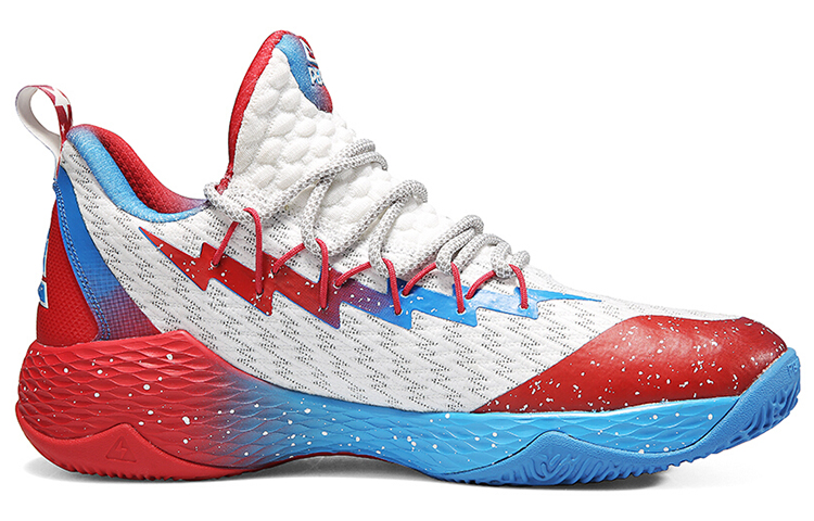 PEAK Lightning 2 PU, Textile Cushioning Slip Resistant Abrasion Resistant Mid top Basketball Shoes Men’s White Blue Red