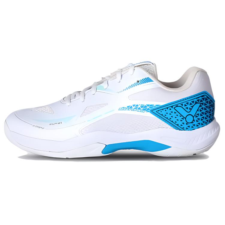 VICTOR Mesh, Synthetic Leather Cushioning Slip Resistant Low top Badminton Shoes Unisex White Blue