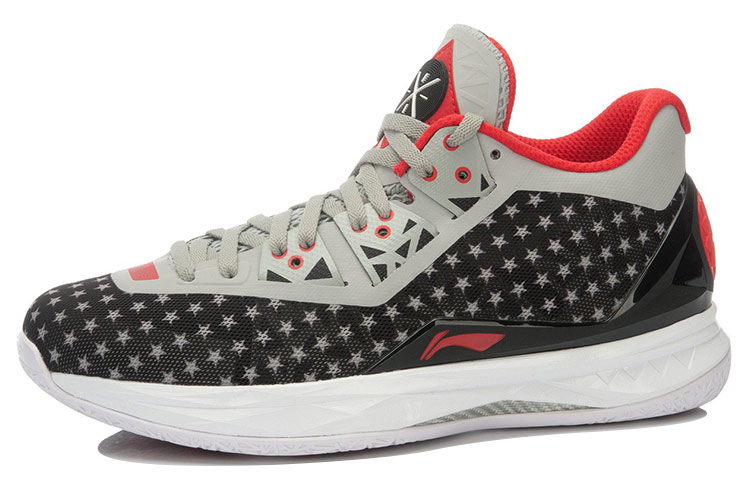 Li Ning WOW 4 Cushioning, Wear Resistant Mid top Basketball Shoes Unisex Black Gray Red