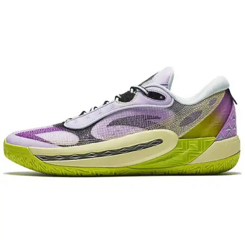 Anta Shock Wave 6 Cushioning Slip Resistant Abrasion Resistant Mid top Basketball Shoes Men's Purple Green
