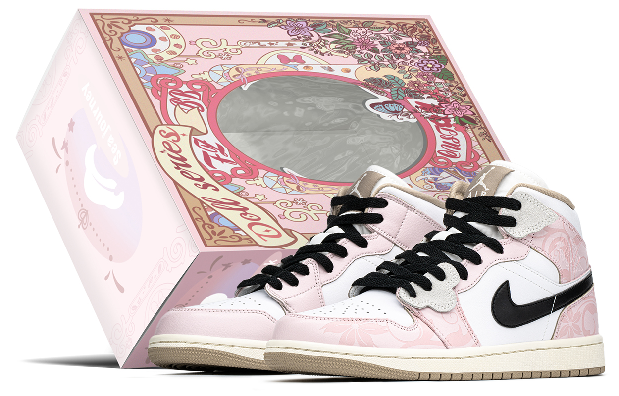 Jordan Air Jordan 1 Height Increasing Height Increasing Mid top Vintage Basketball Shoes Women's Pink Black