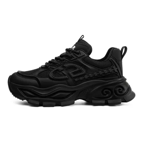 JEEP SPIRIT Pulse Storm Outdoor Leisure Sports Running High-profile Thick Sole 5cm Versatile Trendy Deodorant Boys' Breathable Increased Low-top Dad Shoes Men's Black