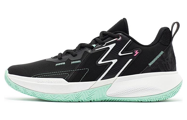361° Big3 Team Mesh, Synthetic Leather Cushioning Low top Basketball Shoes Men's Black And White Cyan