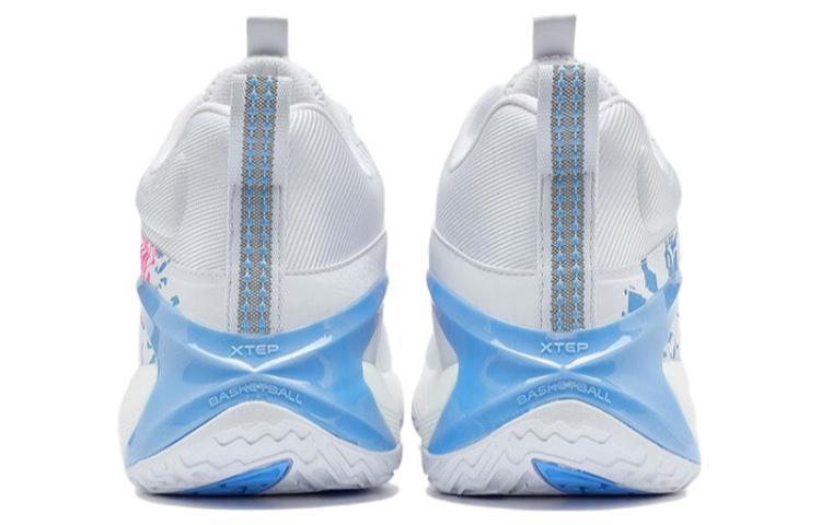 XTEP Fashion Abrasion Resistant Breathable Mid top Basketball Shoes Men’s White Blue