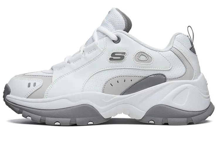Skechers Kozmiks Synthetic Leather, Split Cow Leather Low top Chunky Sneakers Women's White Gray