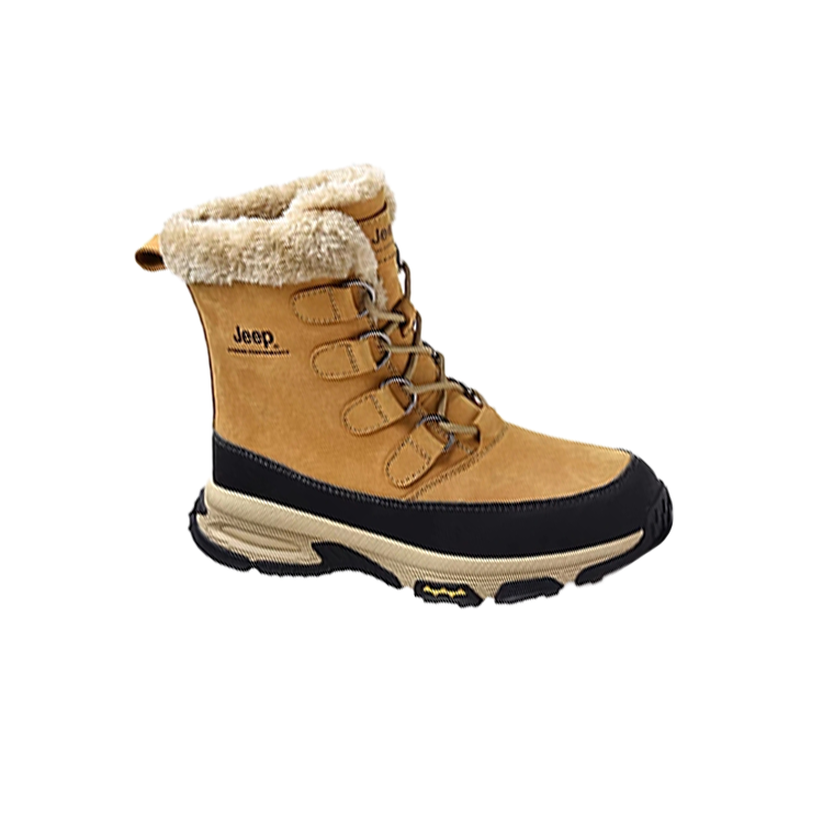 Jeep Top Grain Cow Leather Abrasion Resistant Thermal High top Mountaineering Shoes Men’s Gold