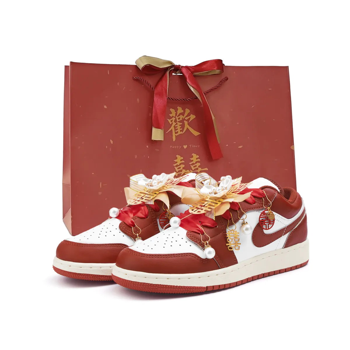 Jordan Air Jordan 1 Abrasion Resistant Slip Resistant Low top Vintage Basketball Shoes Women's Red
