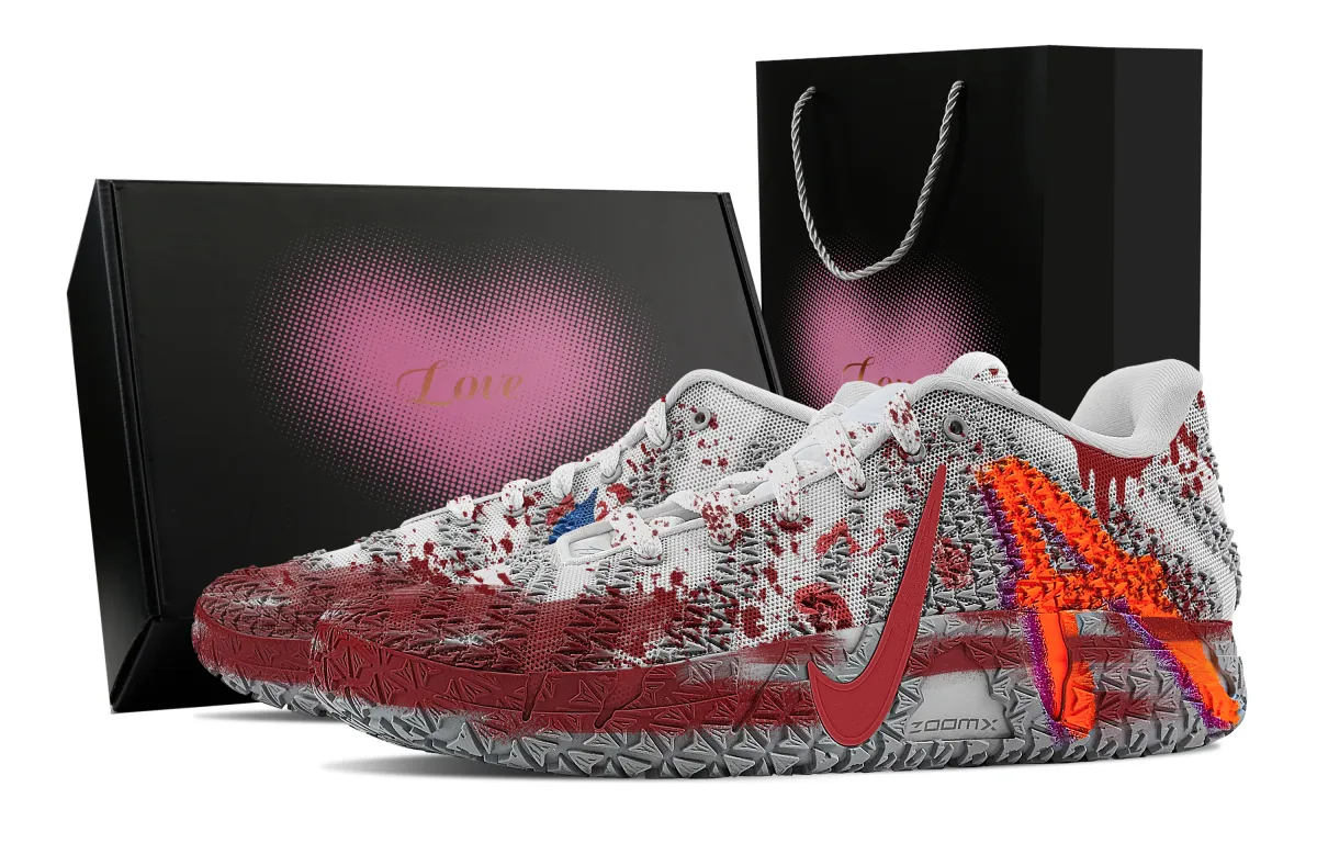 Nike Ja Morant 3 Crime Scene 2 Heart Box Abrasion Resistant Low top Basketball Shoes Unisex Gray Red