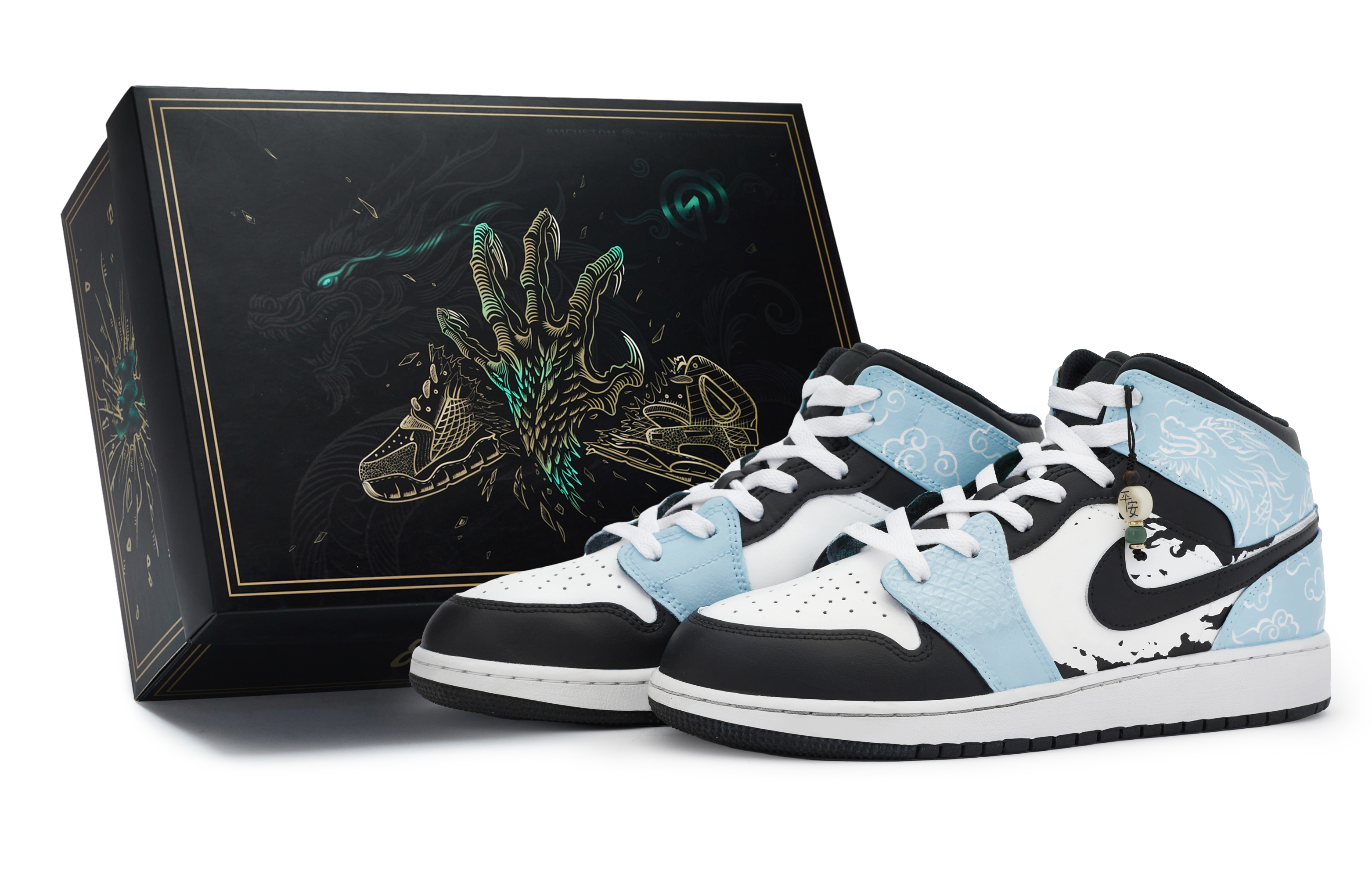Jordan Air Jordan 1 811 Manufacturing, Cloud Azure Dragon, Special Shoe Box High top Vintage Basketball Shoes Men's