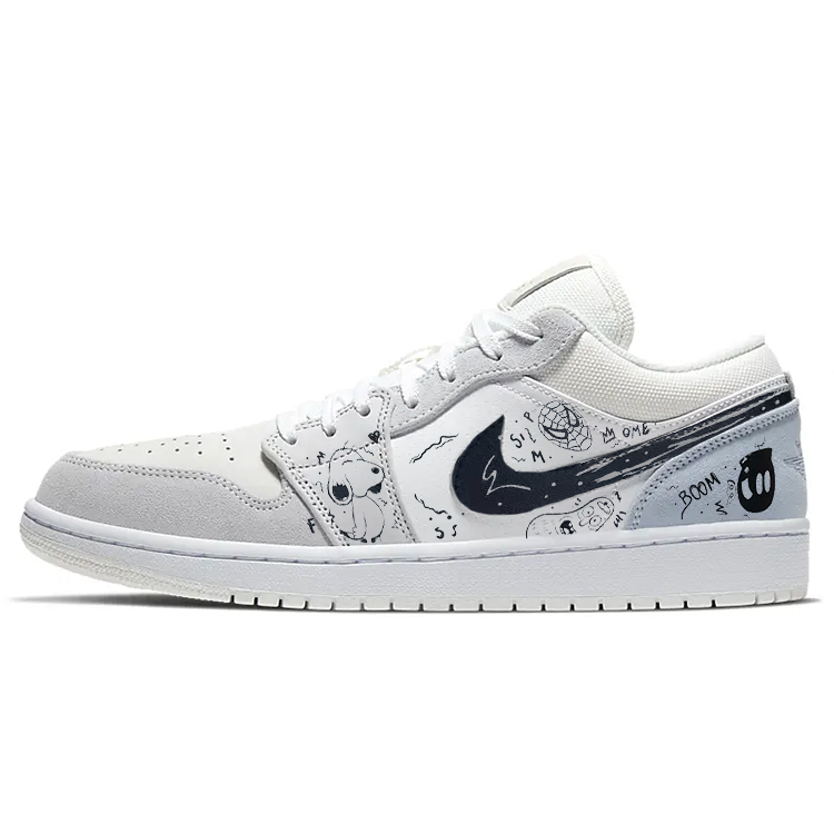 Jordan Air Jordan 1 Cushioning Slip Resistant Abrasion Resistant Low top Vintage Basketball Shoes Unisex White Gray