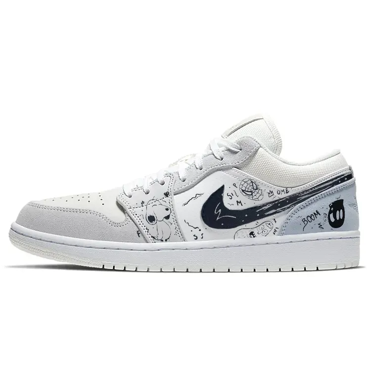 Jordan Air Jordan 1 Cushioning Slip Resistant Abrasion Resistant Low top Vintage Basketball Shoes Unisex White Gray