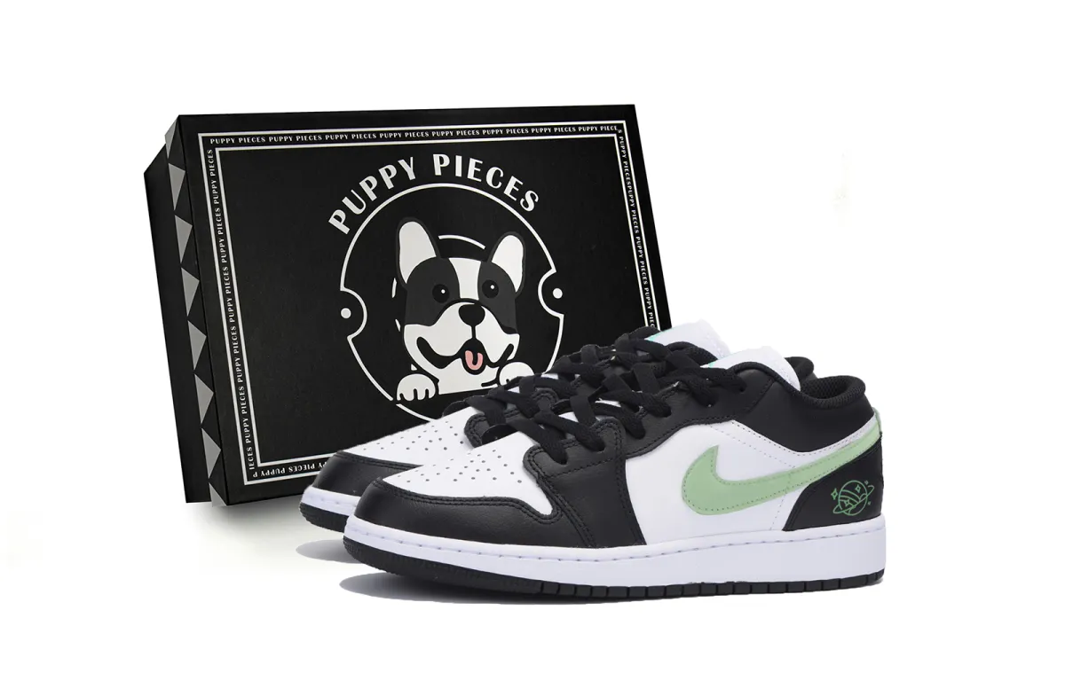 Jordan Air Jordan 1 Slip Resistant Abrasion Resistant Low top Vintage Basketball Shoes Men's Black White Green