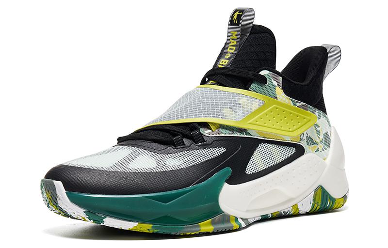 QIAODAN Cushioning Slip Resistant Abrasion Resistant High top Basketball Shoes Men’s Black Green