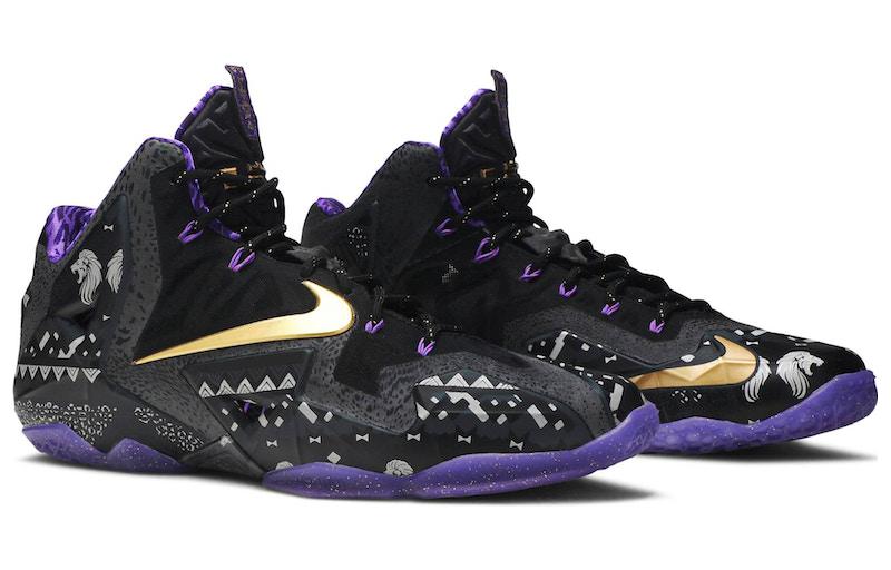 Мужские кроссовки Nike Lebron 11 BHM (черно-фиолетовые) — 深灰/金属黄金/紫 — фото 3