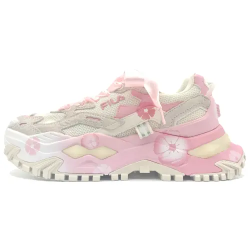 FILA FUSION Bianco Sakura Shadow Dream, Mirage Beast Fabric Slip Resistant Abrasion Resistant Low top Chunky Sneakers