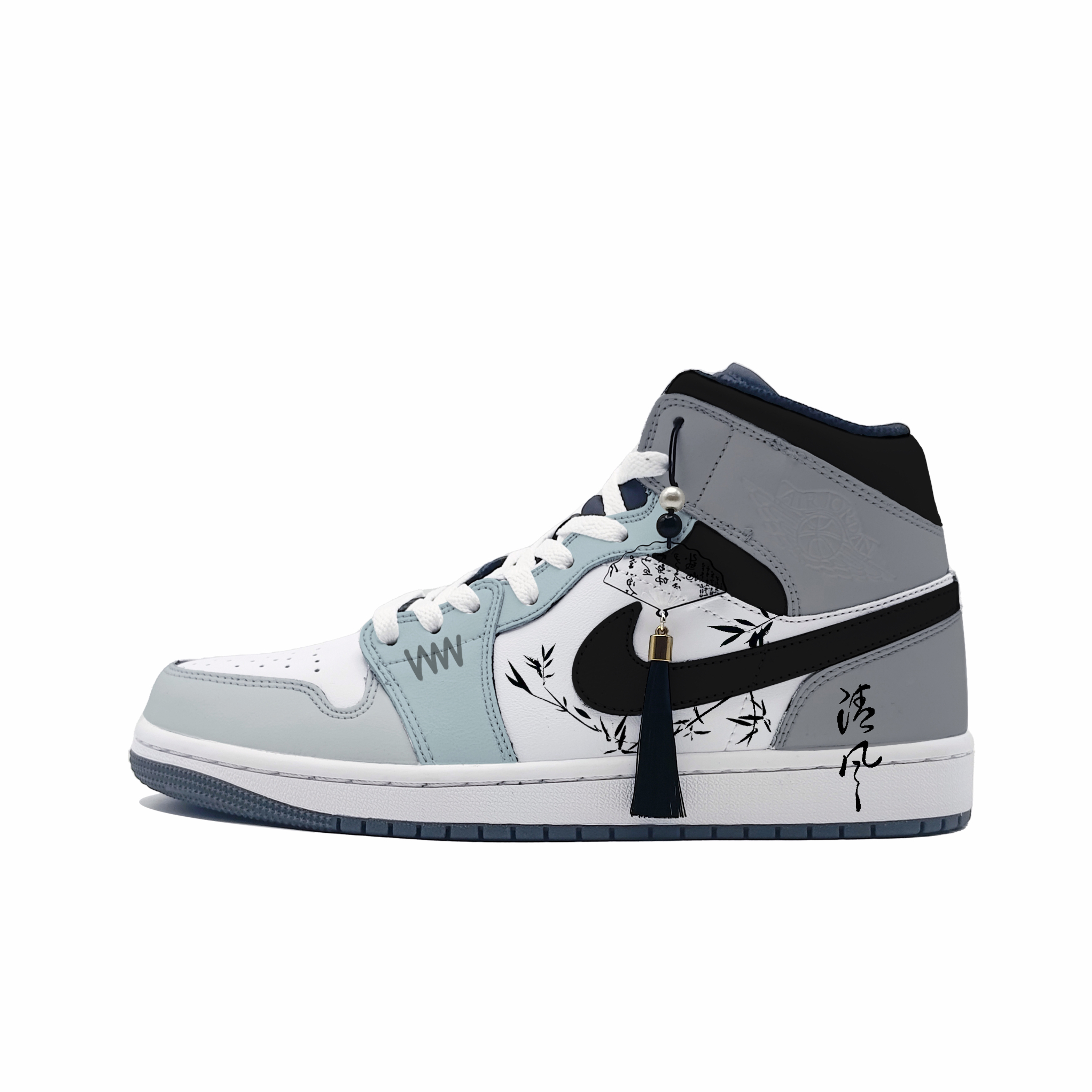 Jordan Air Jordan 1 Bamboo Spirit, Fading Wind Abrasion Resistant Mid top Vintage Basketball Shoes Unisex Gray