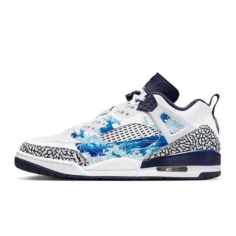 Jordan Spizike Cushioning Slip Resistant Low top Vintage Basketball Shoes Men's White Blue