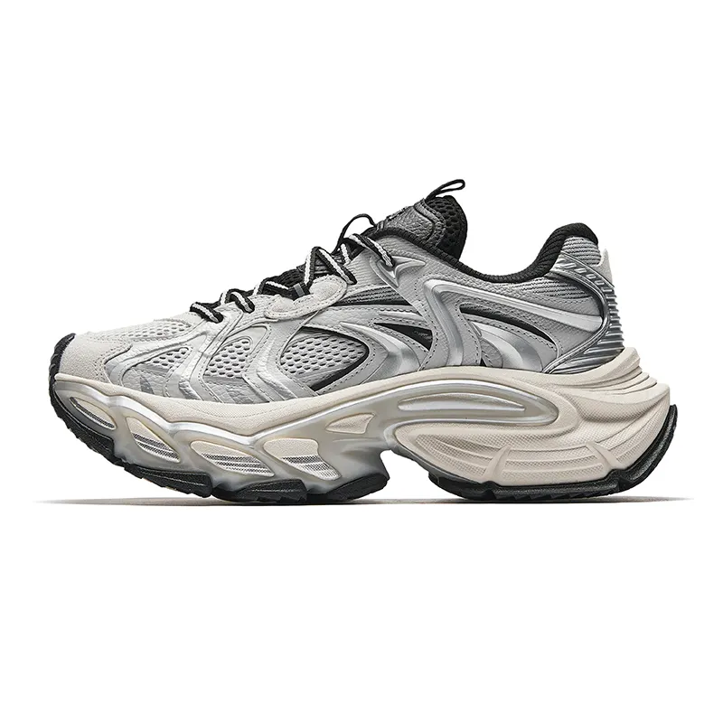 Anta Height Increasing Wear-Resistant Slip-Resistant Low-Top Chunky Sneakers Men's Silver