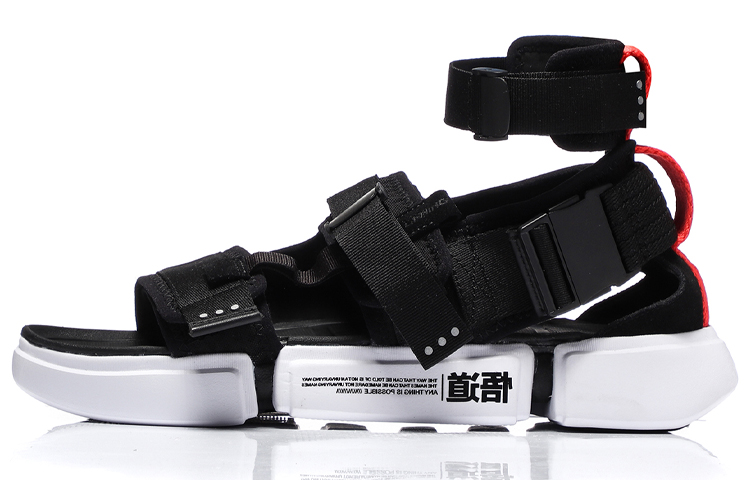 China Li Ning Platform Paris Fashion Week 2-layer cowhide cloth comfortable and versatile beach sandals men's black and white