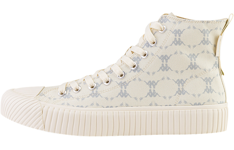 Kappa Monogram Casual Abrasion Resistant Coverage High top Canvas Shoes Unisex Heron Feather White