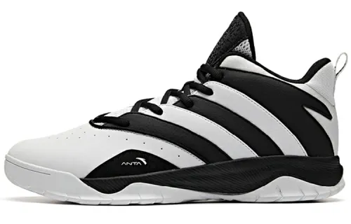Anta Cushioning Slip Resistant Abrasion Resistant Mid top Basketball Shoes Men's Black White