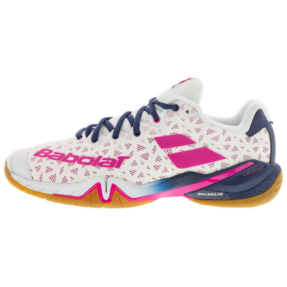 Babolat Mesh Cushioning Slip Resistant Low top Badminton Shoes Women’s White Rose Red