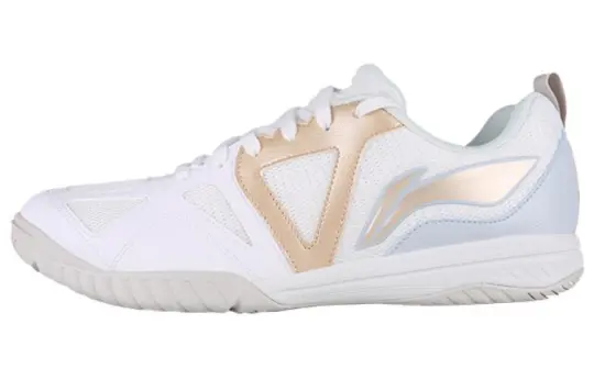 Li Ning Abrasion Resistant Breathable Low top Table Tennis Shoes Unisex White Gold