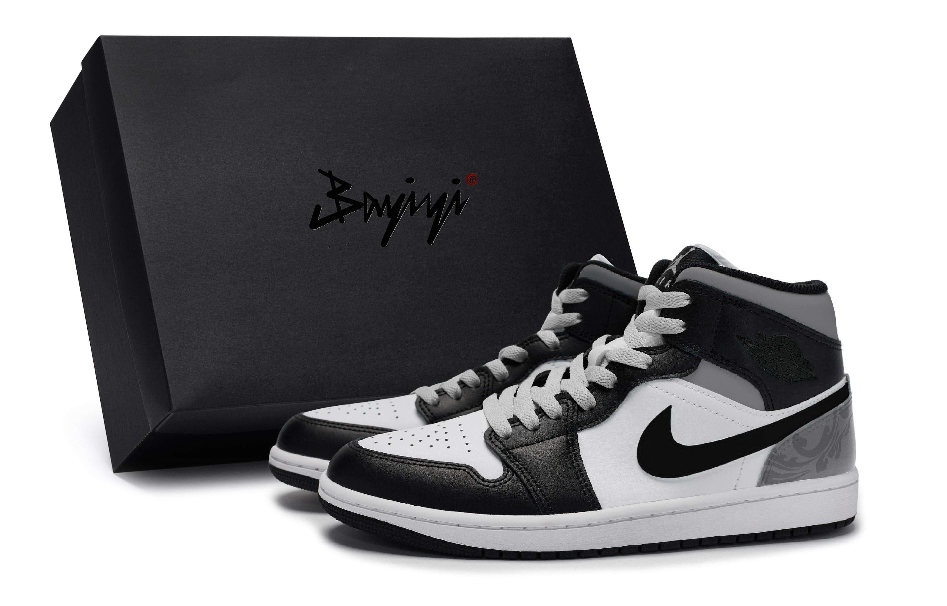 Jordan Air Jordan 1 MID 811 Manufacturing, Cement Smoke Gray, Special Shoe Box Abrasion Resistant Breathable Mid top