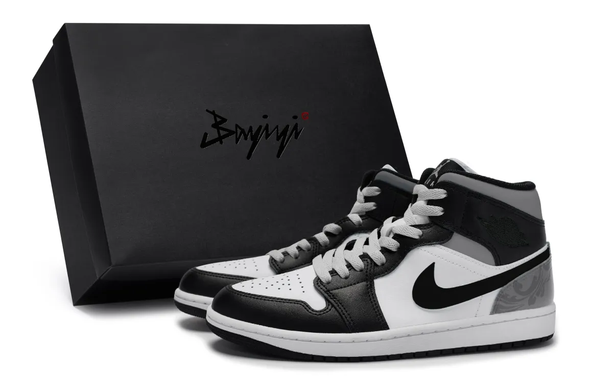 Jordan Air Jordan 1 MID 811 Manufacturing, Cement Smoke Gray, Special Shoe Box Abrasion Resistant Breathable Mid top