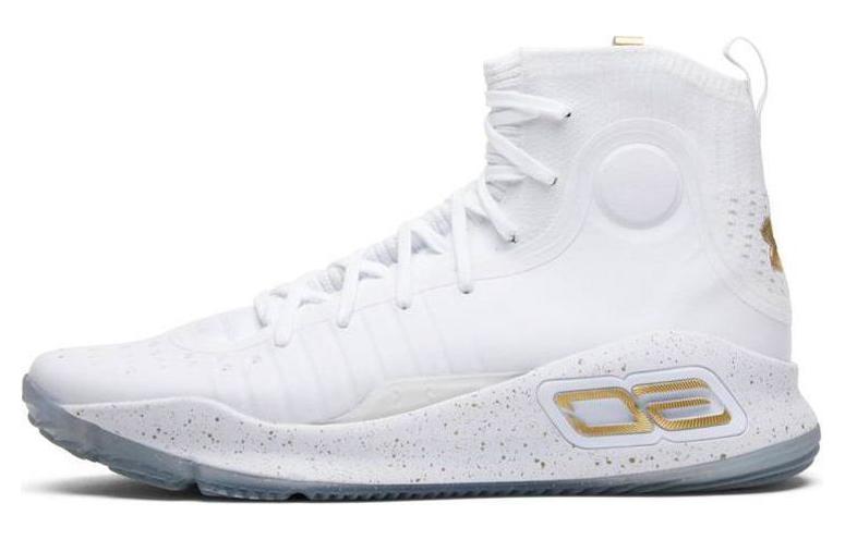 Under Armour Curry 4 White Gold Fabric High Top Practical Basketball Shoes Men's White