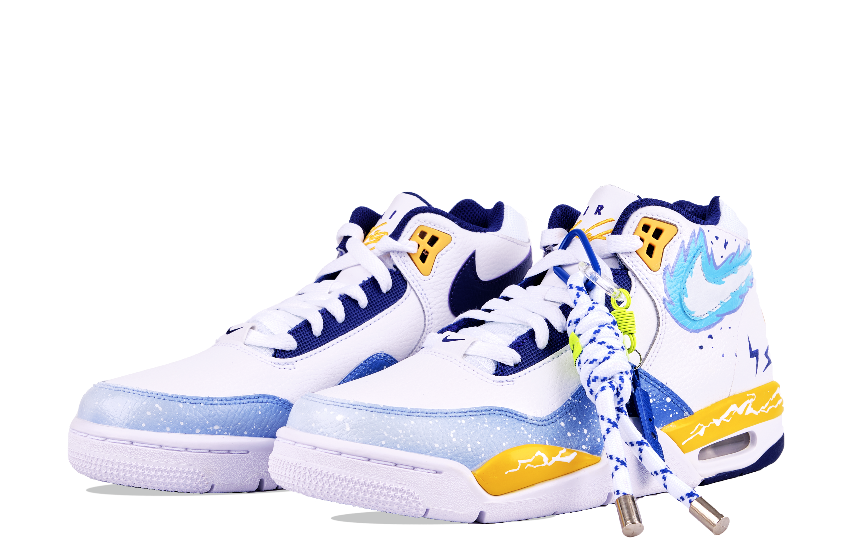 Nike Flight Legacy Slip Resistant Abrasion Resistant Mid top Vintage Basketball Shoes Men’s White Blue