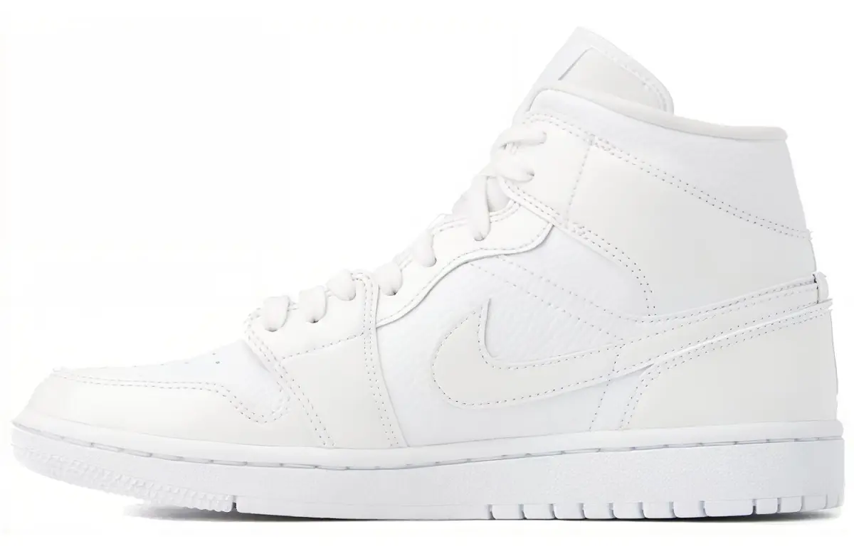 Jordan 1 Mid Triple White Patent Swoosh Women's