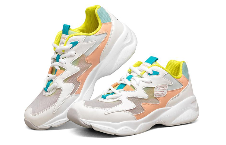 Женские кроссовки Skechers D'Lites Airy (белый / оранжевый / зеленый) — Белый / оранжевый / зелёный — фото 3