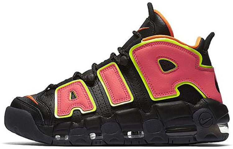 Nike Air More Uptempo Hot Punch Fabric Artificial Leather OG Model Large AIR Shock Absorbing Support Mid Top Retro Basketball Shoes Women's Black Pink