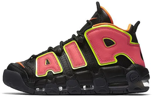 Nike Air More Uptempo Hot Punch Fabric Artificial Leather OG Model Large AIR Shock Absorbing Support Mid Top Retro Basketball Shoes Women's Black Pink