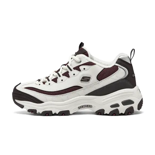 Skechers D'Lites 1.0 Fleece Lined Comfortable Fashion Height Increasing Low top Chunky Sneakers Women's Beige White Red