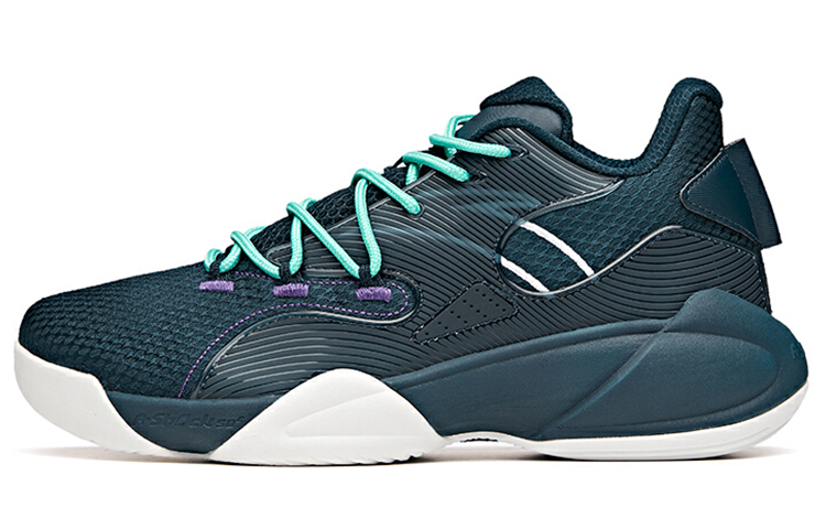 Anta Cushioning Slip Resistant Abrasion Resistant Breathable Low top Basketball Shoes Men’s Blue Green