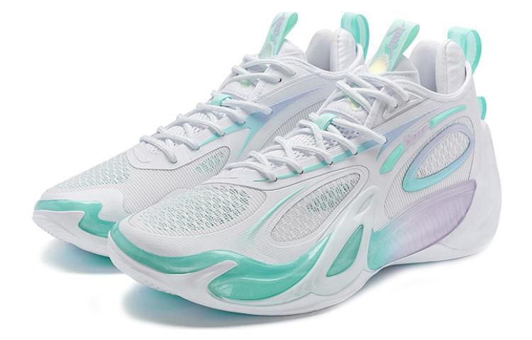 XTEP Battle 2 Comfortable Cushioning Slip Resistant Abrasion Resistant Low top Basketball Shoes Men’s White Blue Purple