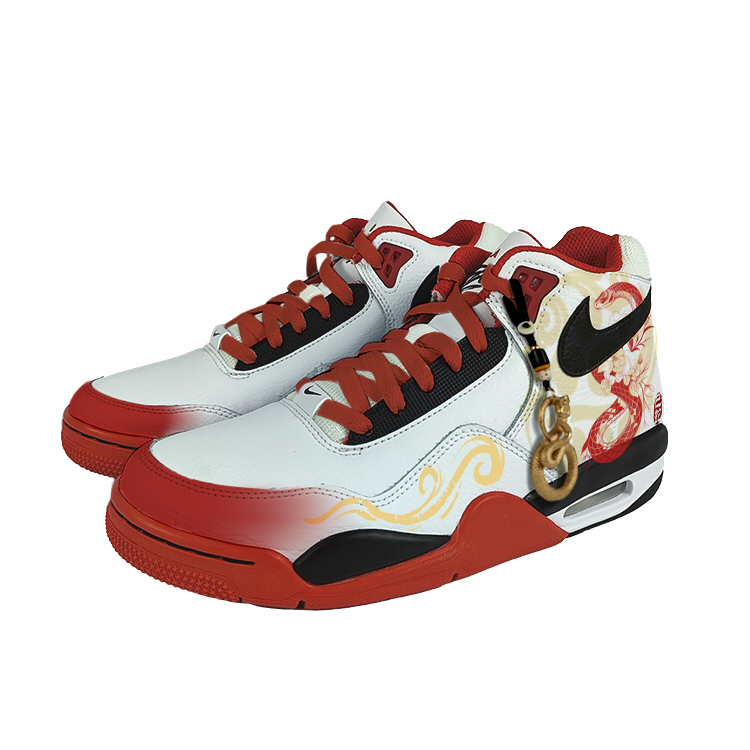 Nike Flight Legacy Synthetic Leather Cushioning Mid top Vintage Basketball Shoes Unisex Red White