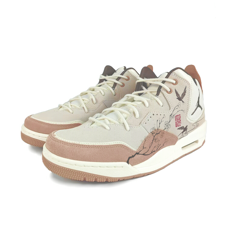 Jordan Courtside 23 Textile, Split Cow Leather Abrasion Resistant Mid top Vintage Basketball Shoes Men’s Brown White