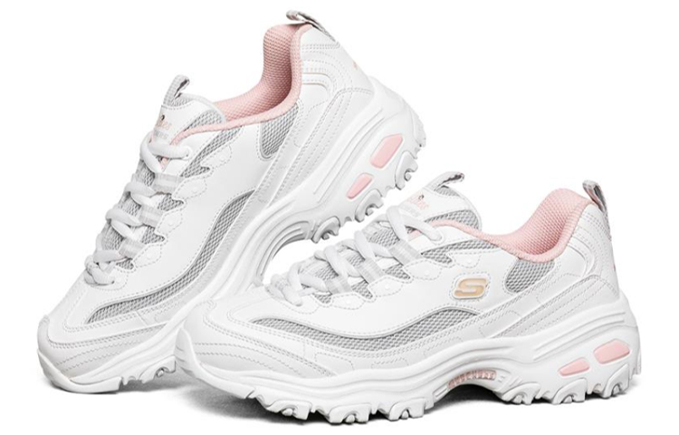 Женские кроссовки Skechers D'LITES 1.0 (бело-серо-розовые) — Белыйсерыйрозовый — фото 3